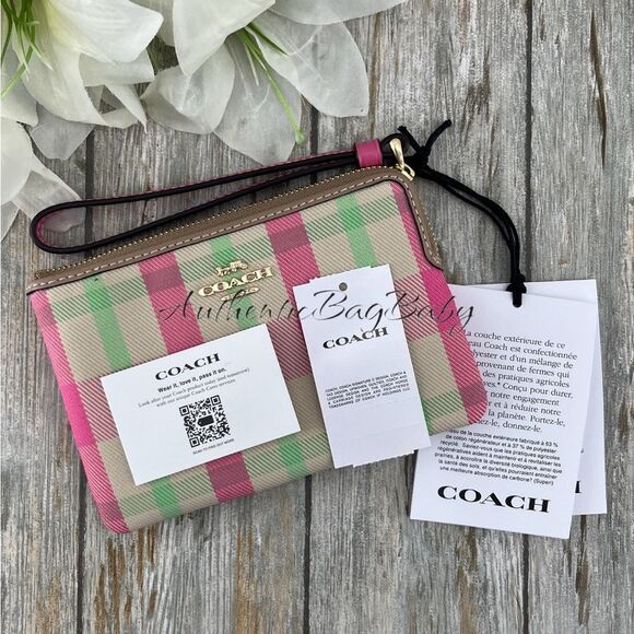 Authentic Corner Zip Wristlet With Plaid Print Wallet Bag Purse - Picture 7 of 7